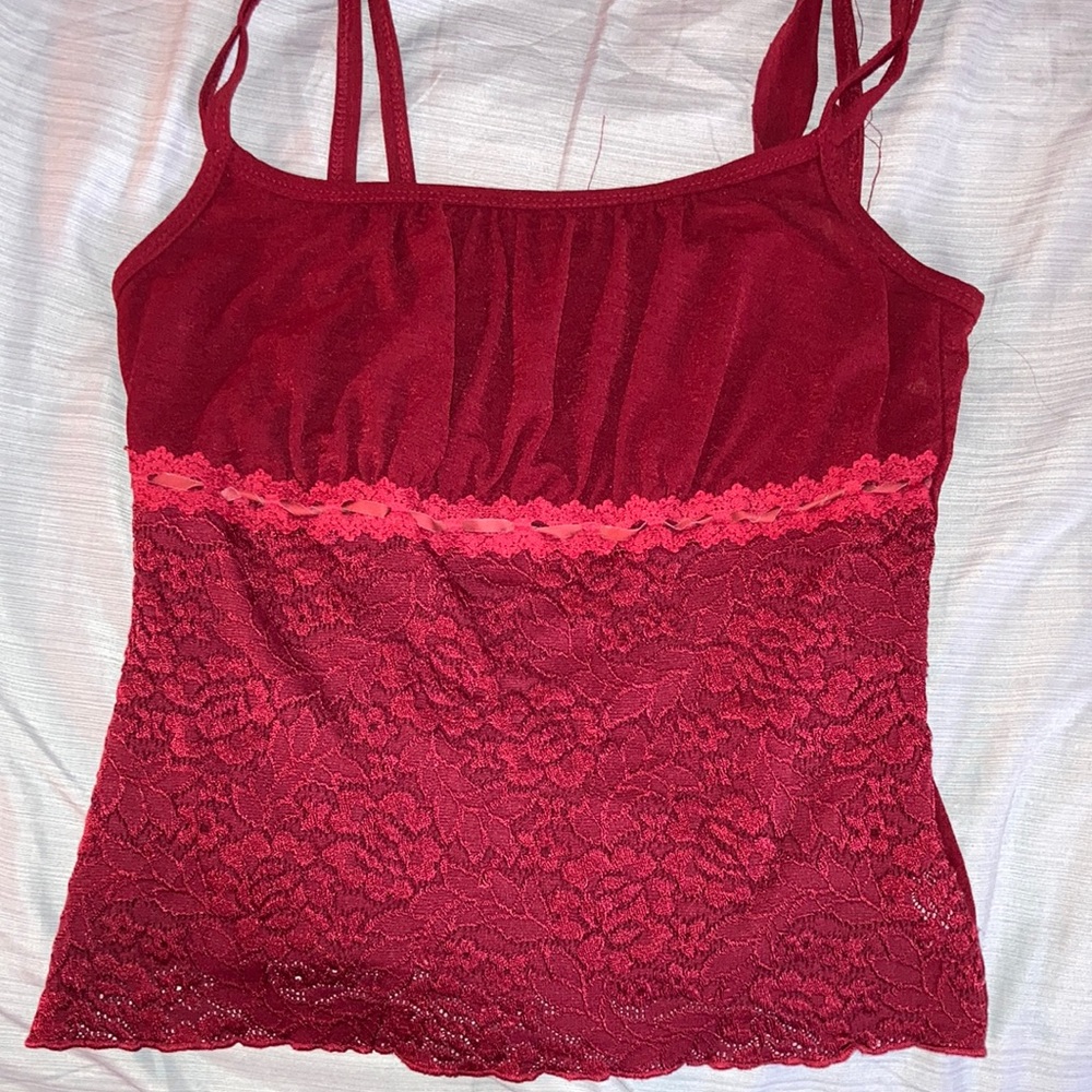Red lace tank top